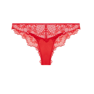 satin and floral lace tanga briefs - red;
