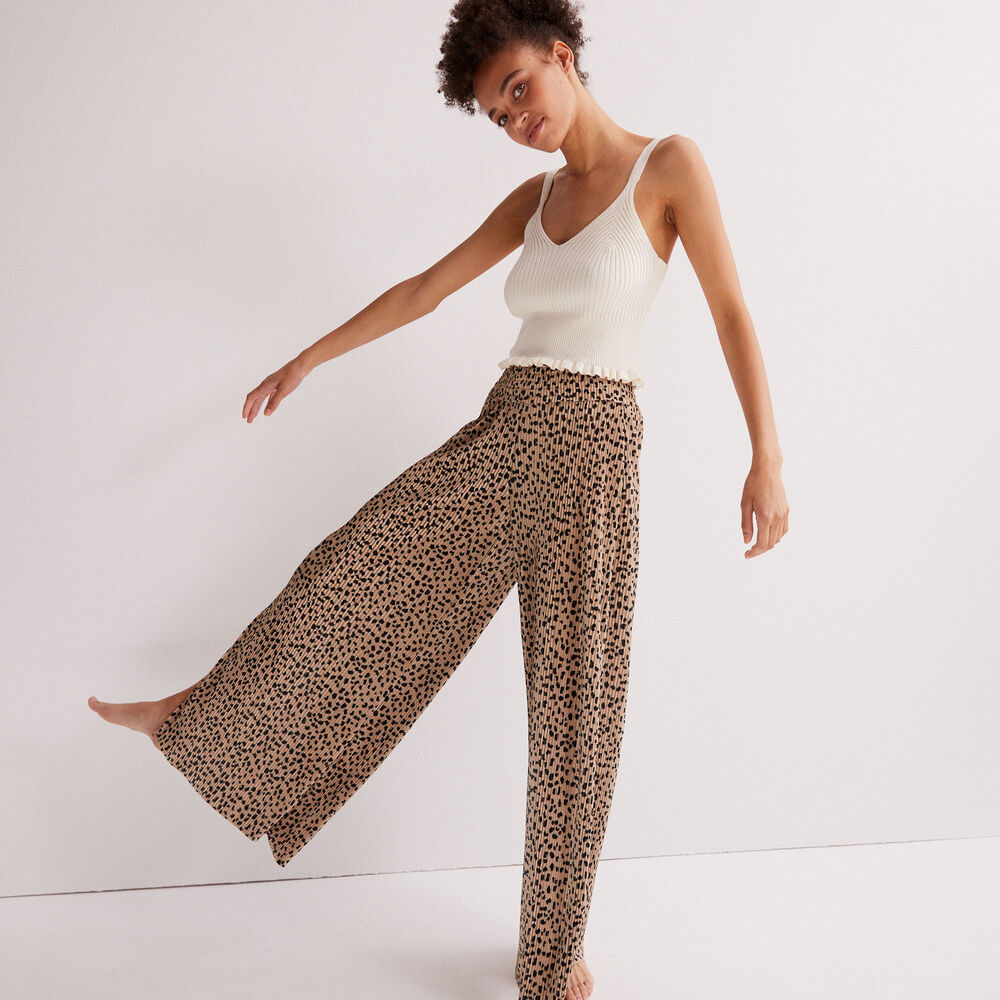 Wide-leg open trousers with leopard print - beige beige.
