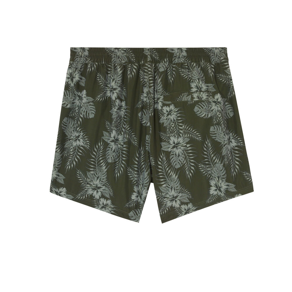 Tropical print swim shorts - khaki green.