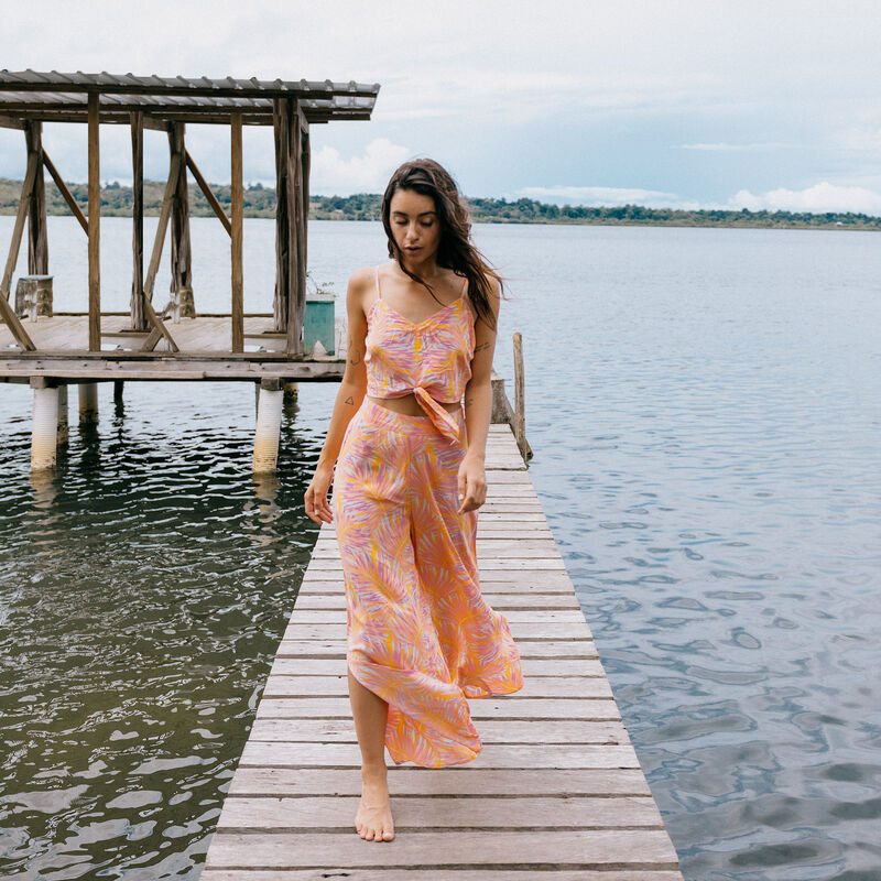 Wide open trousers with palm motifs - orange Wide open trousers with palm motifs - orange;