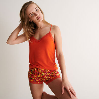 jersey top with spaghetti straps - red orange;
