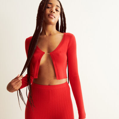 long-sleeved knit top - red;