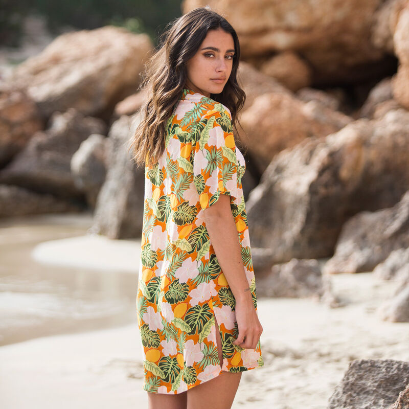 tropical print beach shirt - orange tropical print beach shirt - orange;