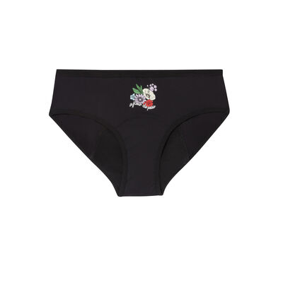 period pants with flower logo - black;