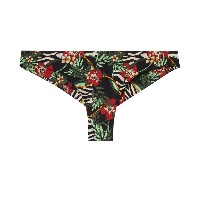 tropical print tanga bikini bottoms - black;