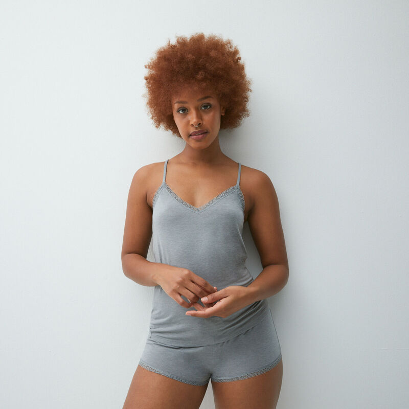 top with spaghetti straps and lace - grey top with spaghetti straps and lace - grey;