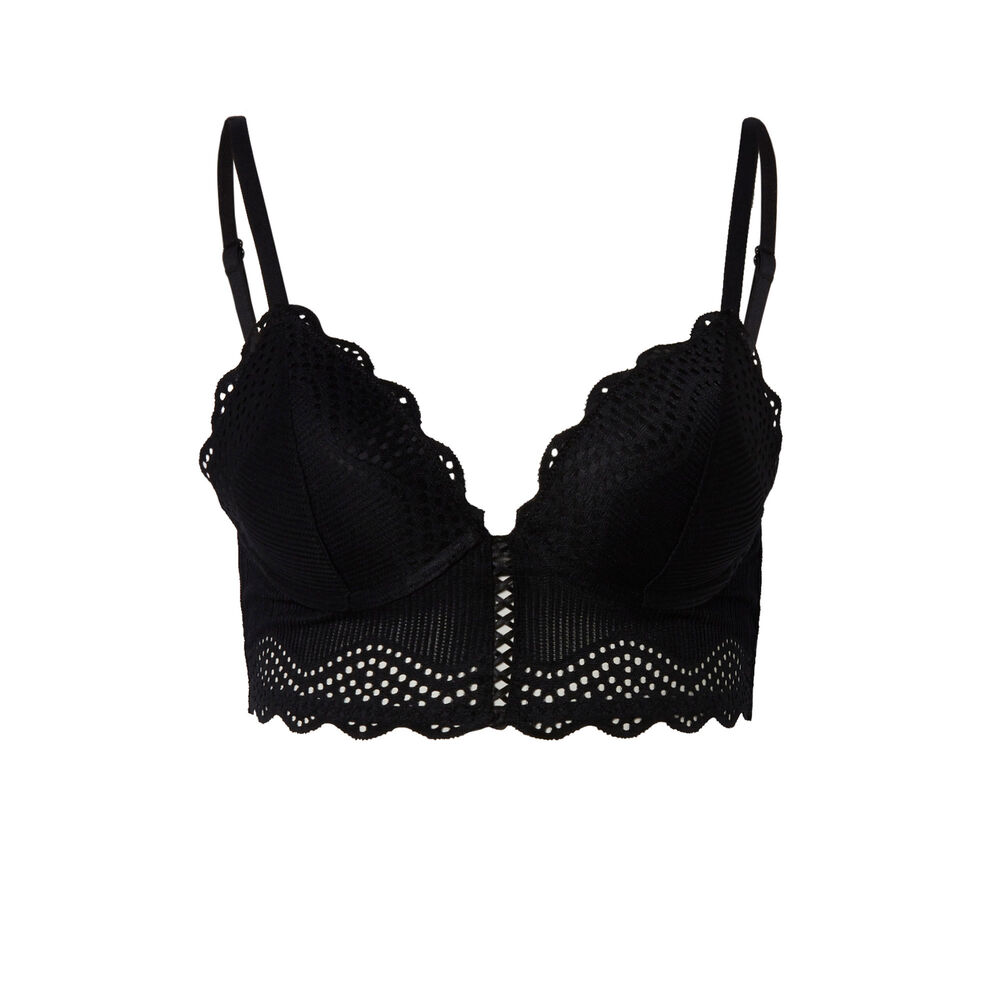 Padded bustier bra with corset effect - black black.