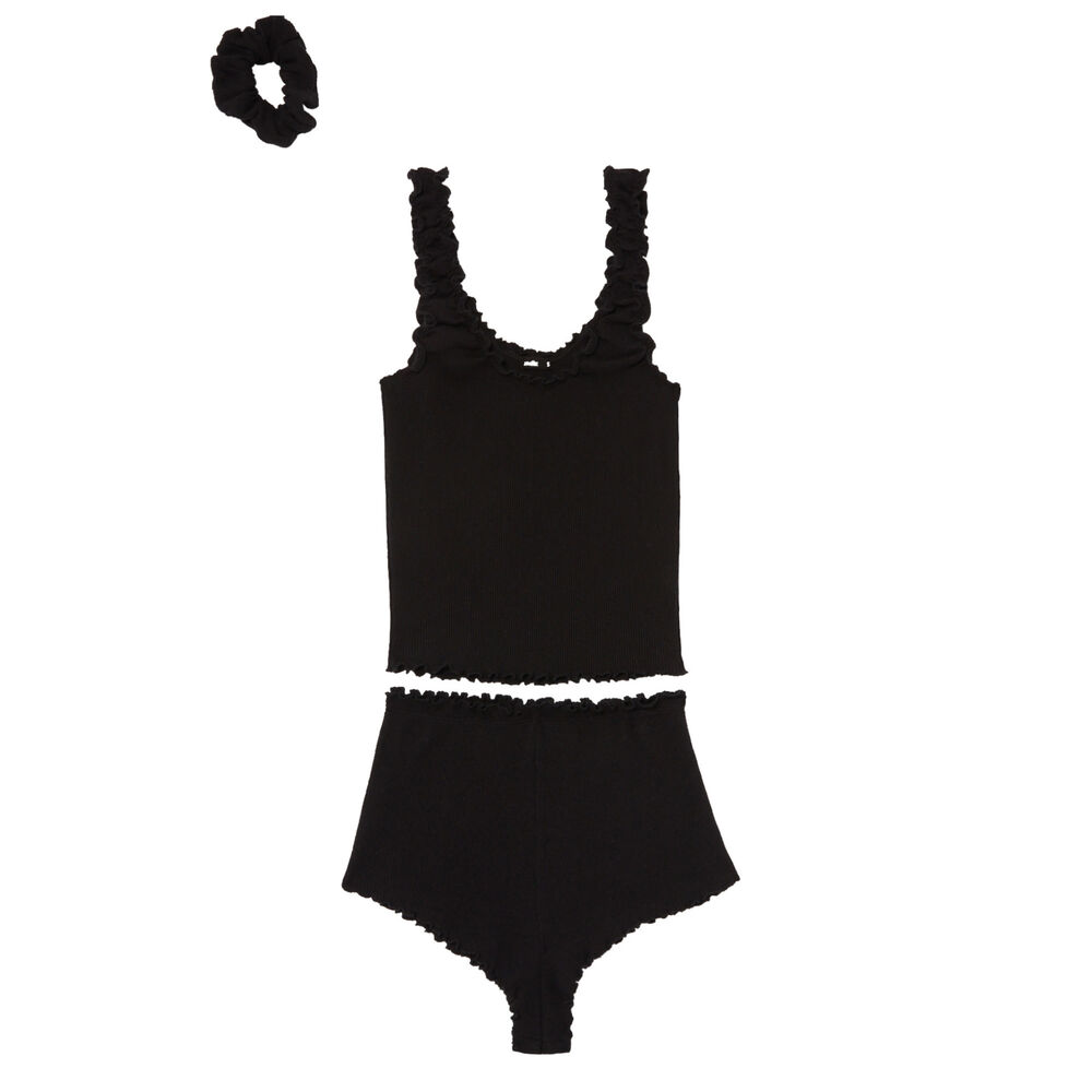 Pyjama set with matching scrunchie - black black.