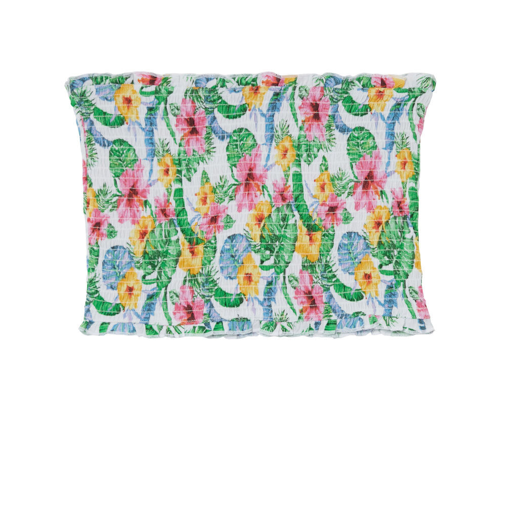 Gathered bandeau top with floral print - off-white off-white.
