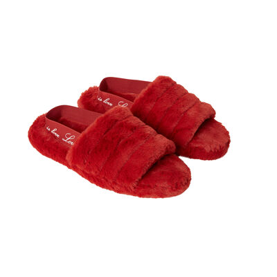 faux fur slippers - red ochre;