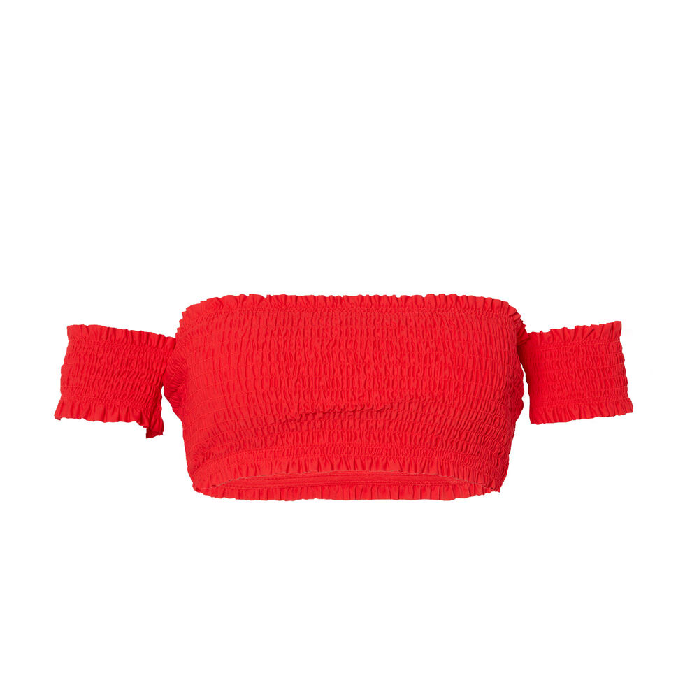 Gathered bralette bikini top with sleeves - red red.