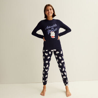 the aristocats marie print long-sleeved top and trousers set - dark blue;