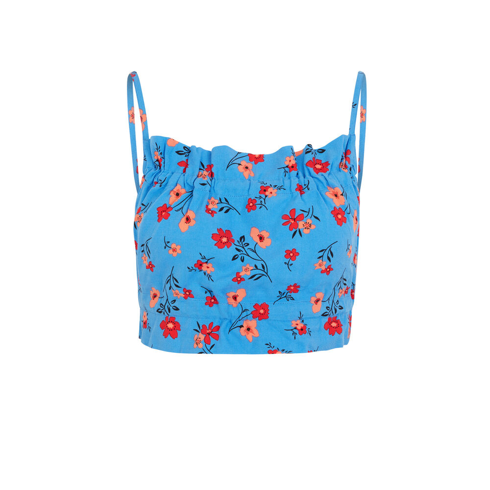 Top z gołymi plecami w kwiatowy print - niebieskie niebieski.