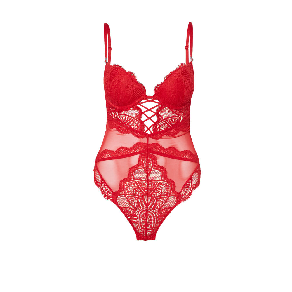 Mesh and lace push-up body - red red.