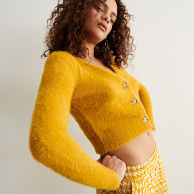 plain knitted gilet cardigan - ochre yellow;
