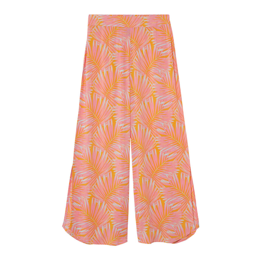 широкие брюки с разрезами и узором "Пальмы" - оранжевый;