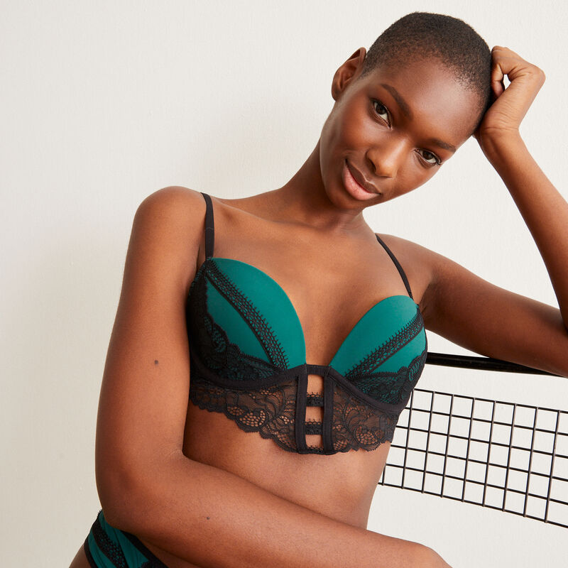 Dual-material push-up bra - green Dual-material push-up bra - green;