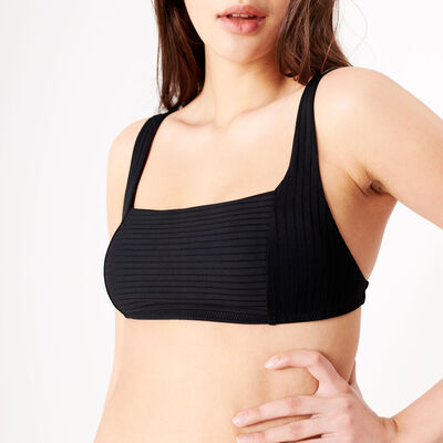 ribbed sports bra swimsuit top - black;