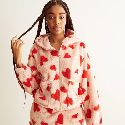 fleece heart patterned jacket - pale pink;