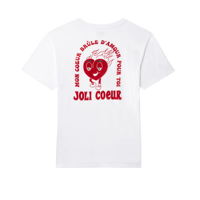 tee-shirt col rond imprimé joli cœur - blanc;