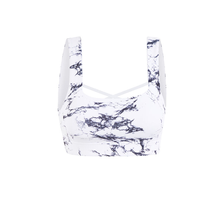Sport-bustier mit marmor-print yogamarbliz weiß.