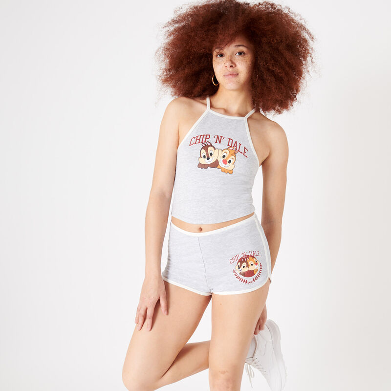 Short shorts with Chip 'n' Dale print;