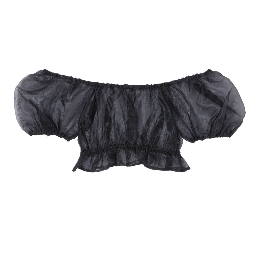 Tulle crop top with bouffant sleeves - black black.