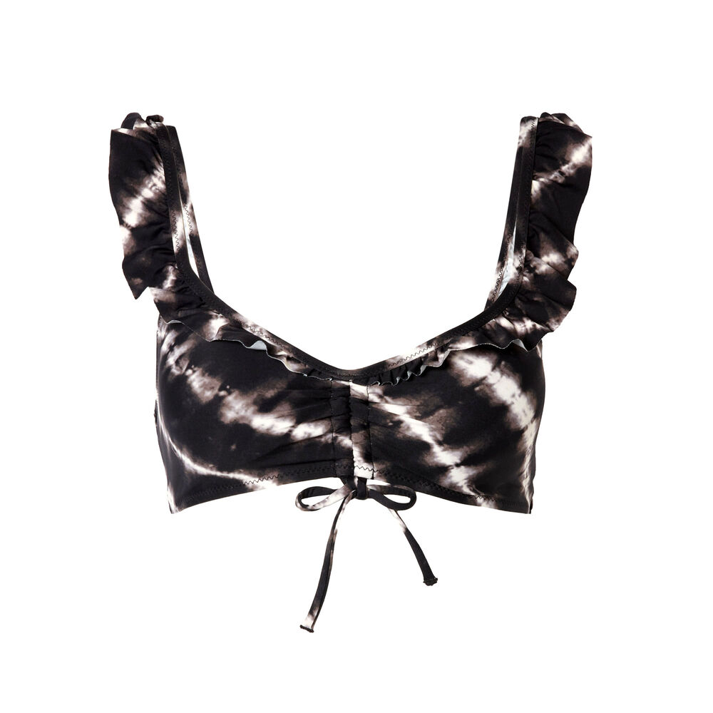 Bikini top with ruffled straps - black black.