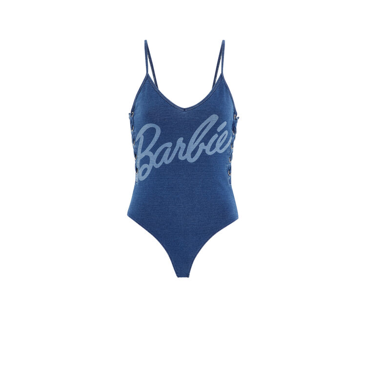 Barbiejeaniz barbie logo print bodysuit denim.