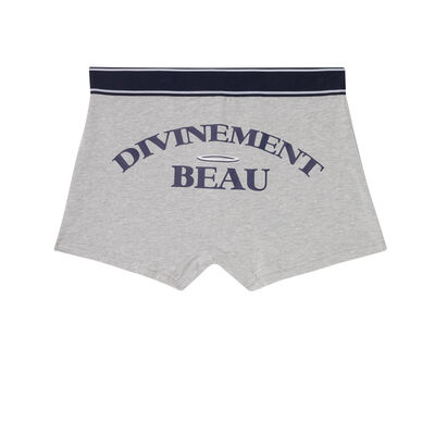 Boxers with "divinement beau" ("dazzlingly beautiful") print - grey melange;