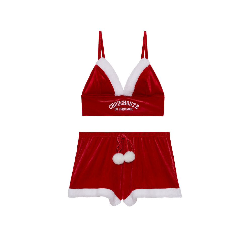 Chouchoute du père noël bralette and shorts set - red red.