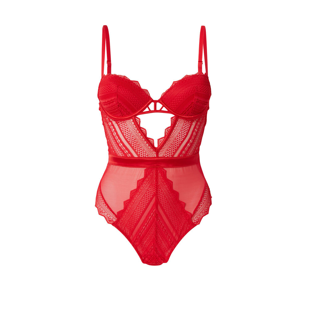 Push-up cut-out body in geometric lace - red red.