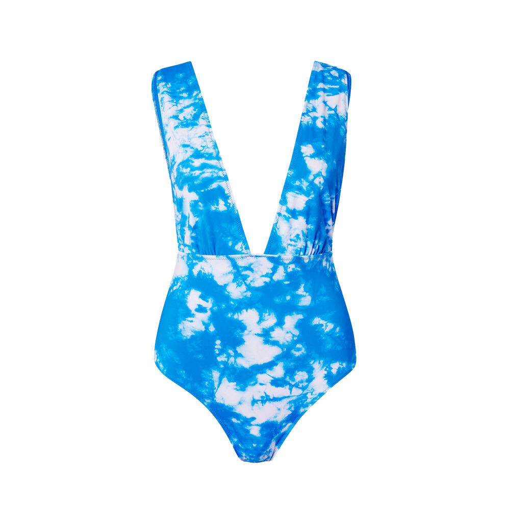 One-piece plunging neckline swimsuit - blue blue.