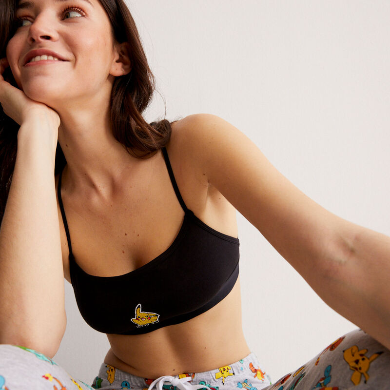 Pikachu print bralette with strap details - black Pikachu print bralette with strap details - black;