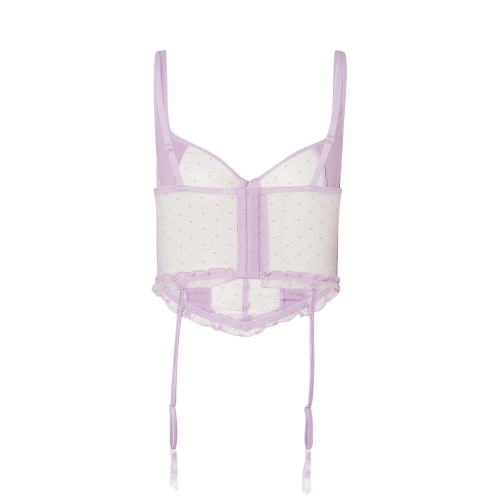 Satin and lace basque - lilac purple.