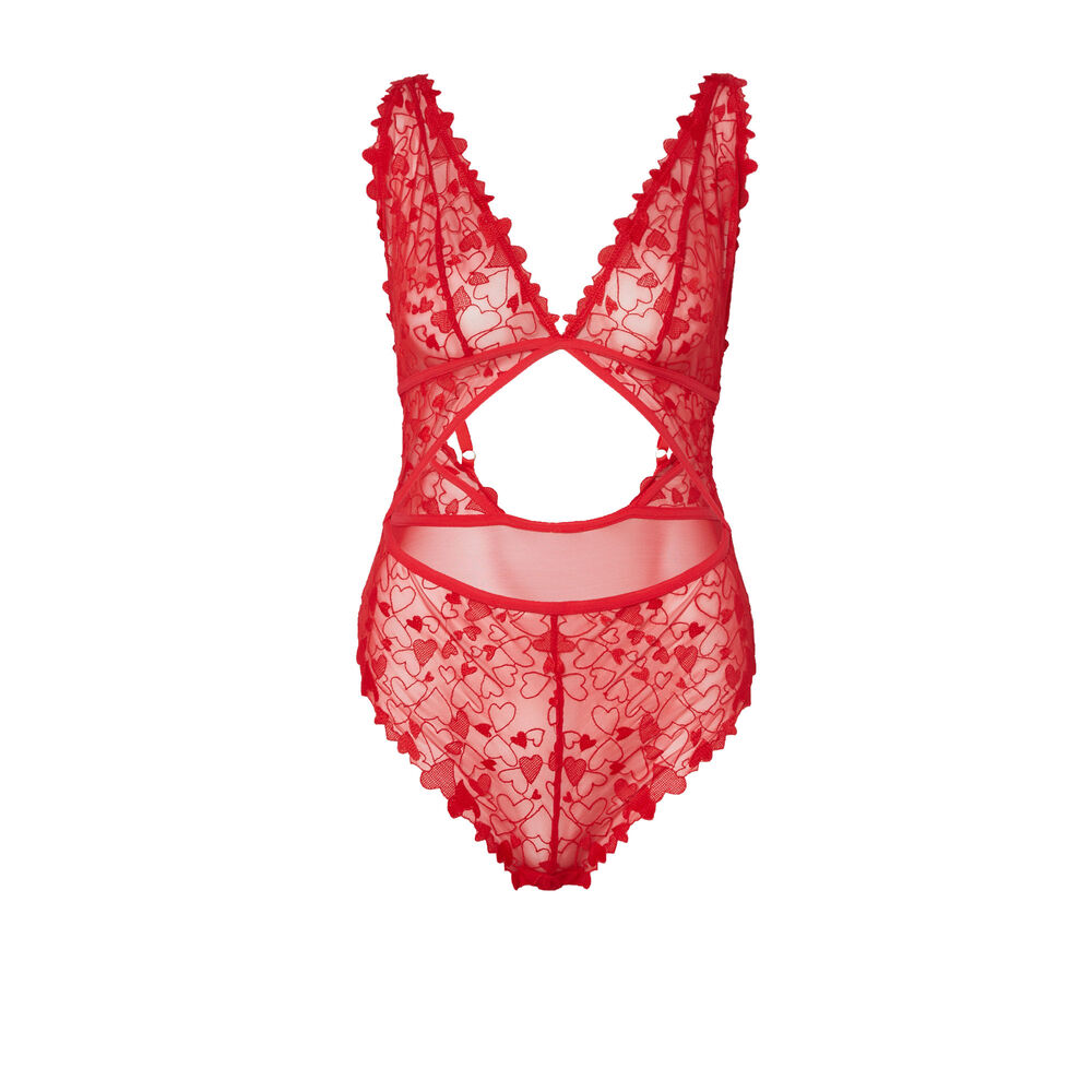 Lace heart bodysuit with waist details - red red.