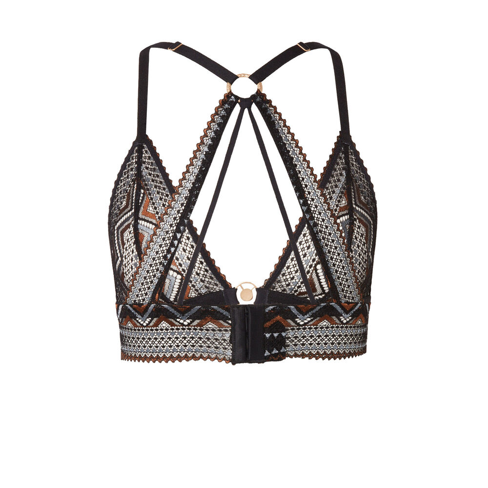 Two-tone lace triangle bra without underwiring - black black.