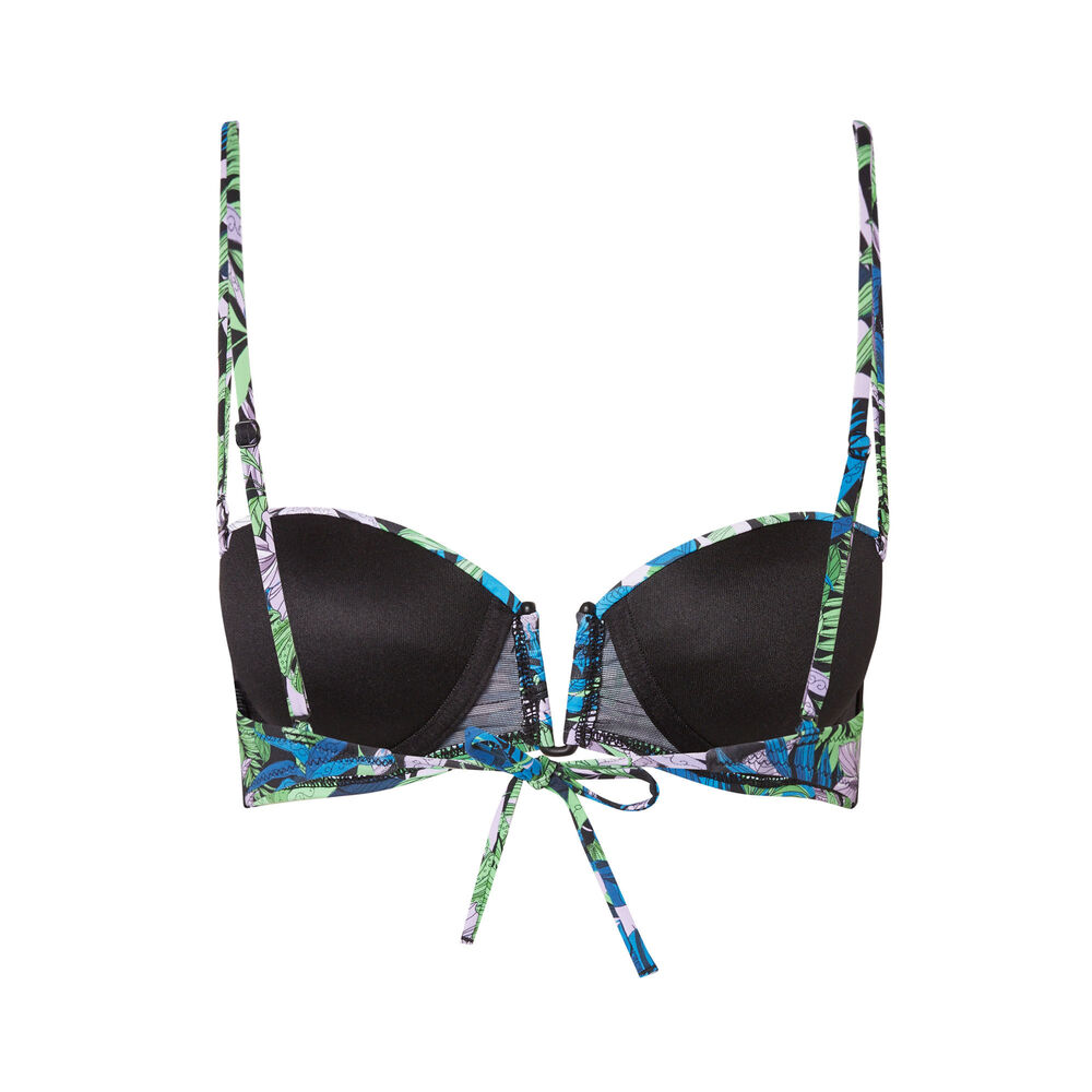 Tropical print bandeau bikini top - black black.