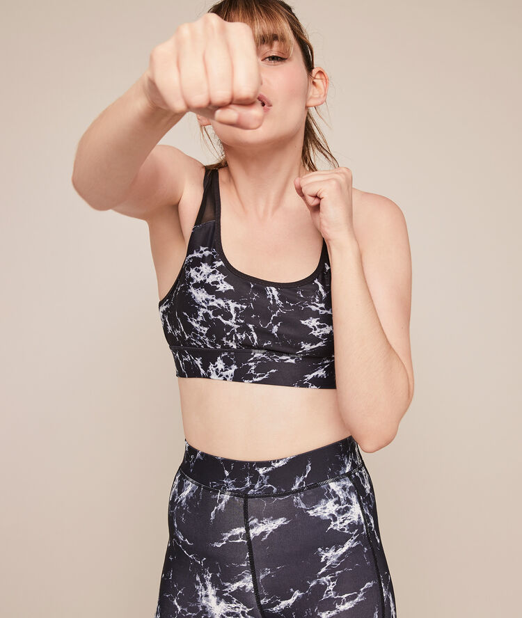 Supermarbliz marble print sports bra black.