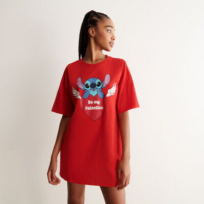 tee-shirt long large imprimé stitch - rouge;