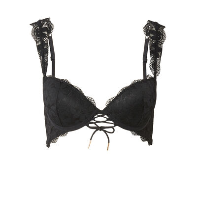 padded bra with lace straps - black;
