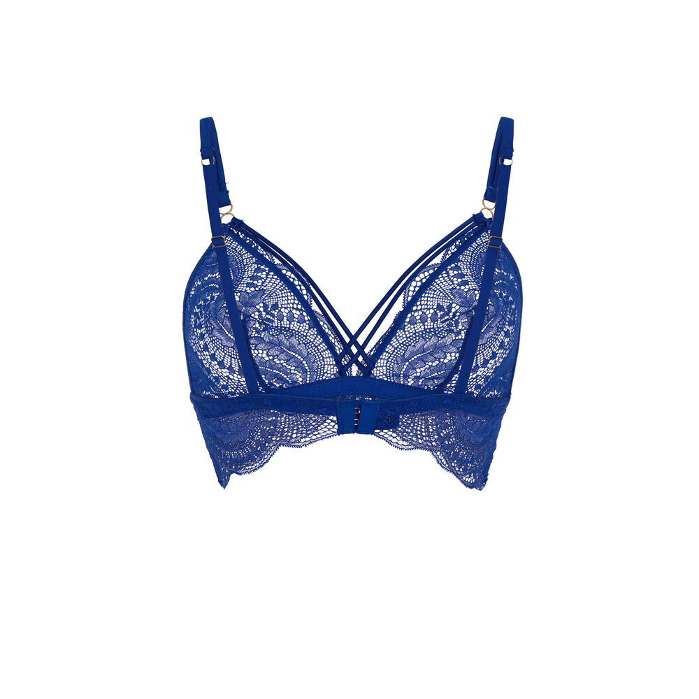Lace triangle bra with satin straps - blue blue.