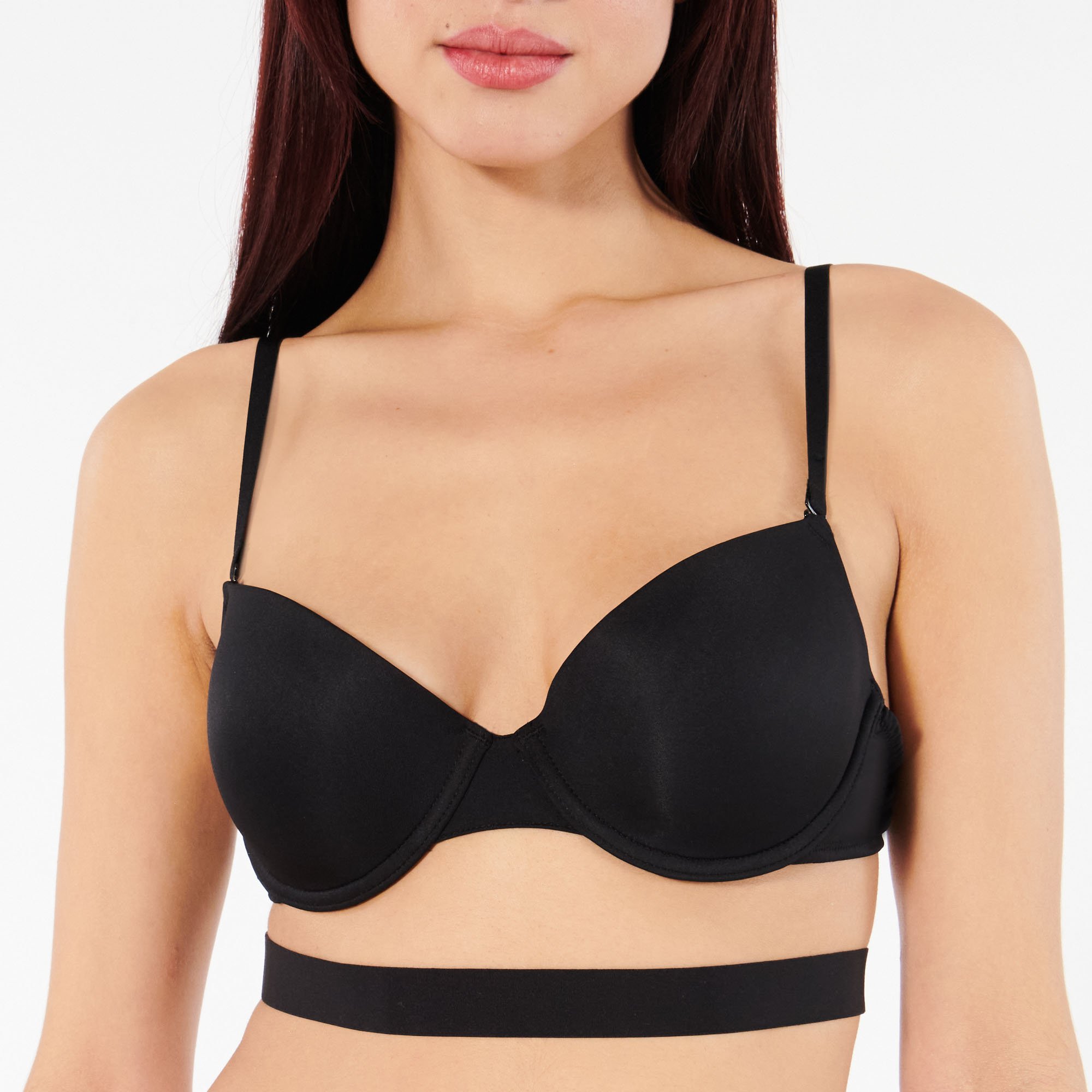 Lace push-up bra with satin straps - black - black - Undiz