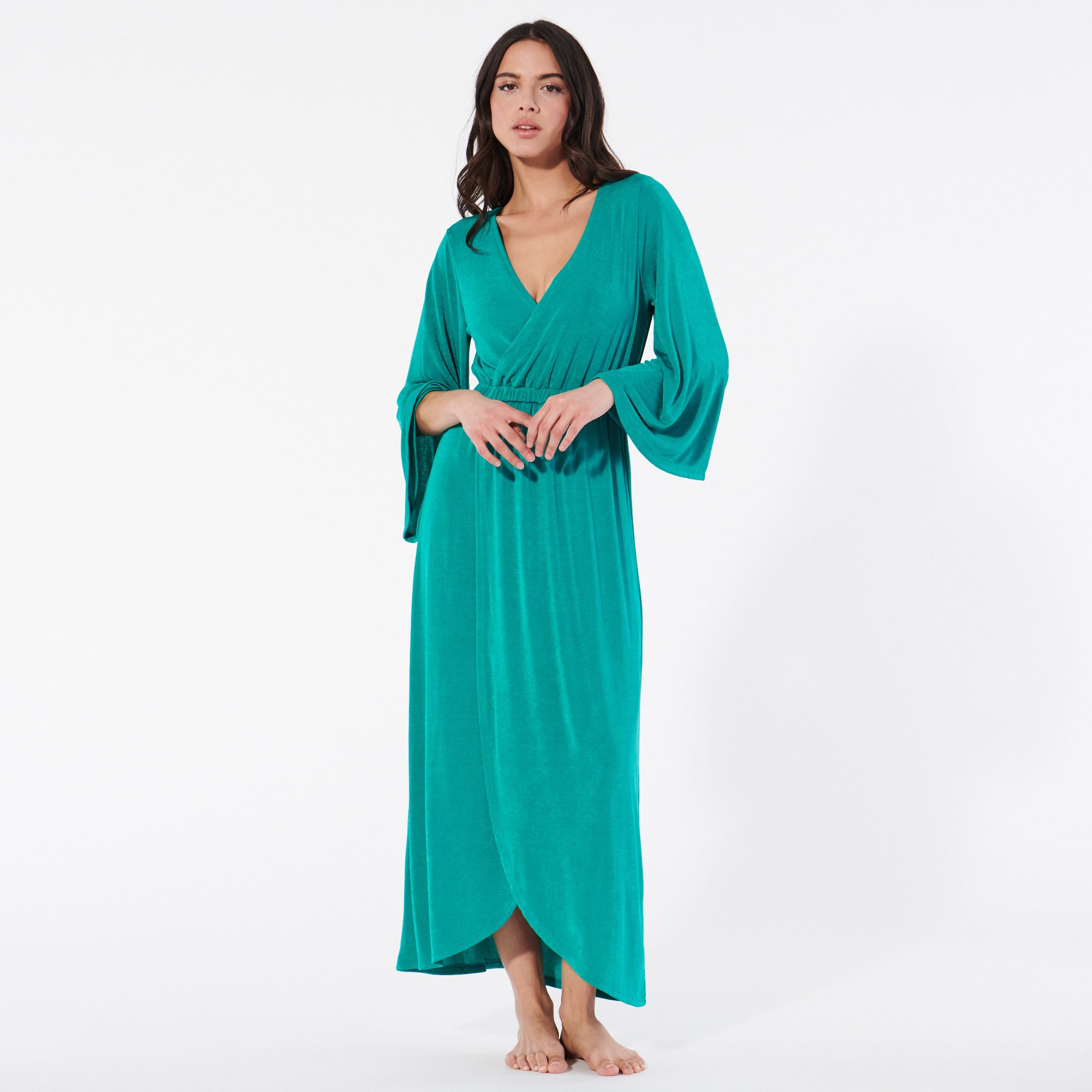 Robe longue en satin bleu vert Undiz