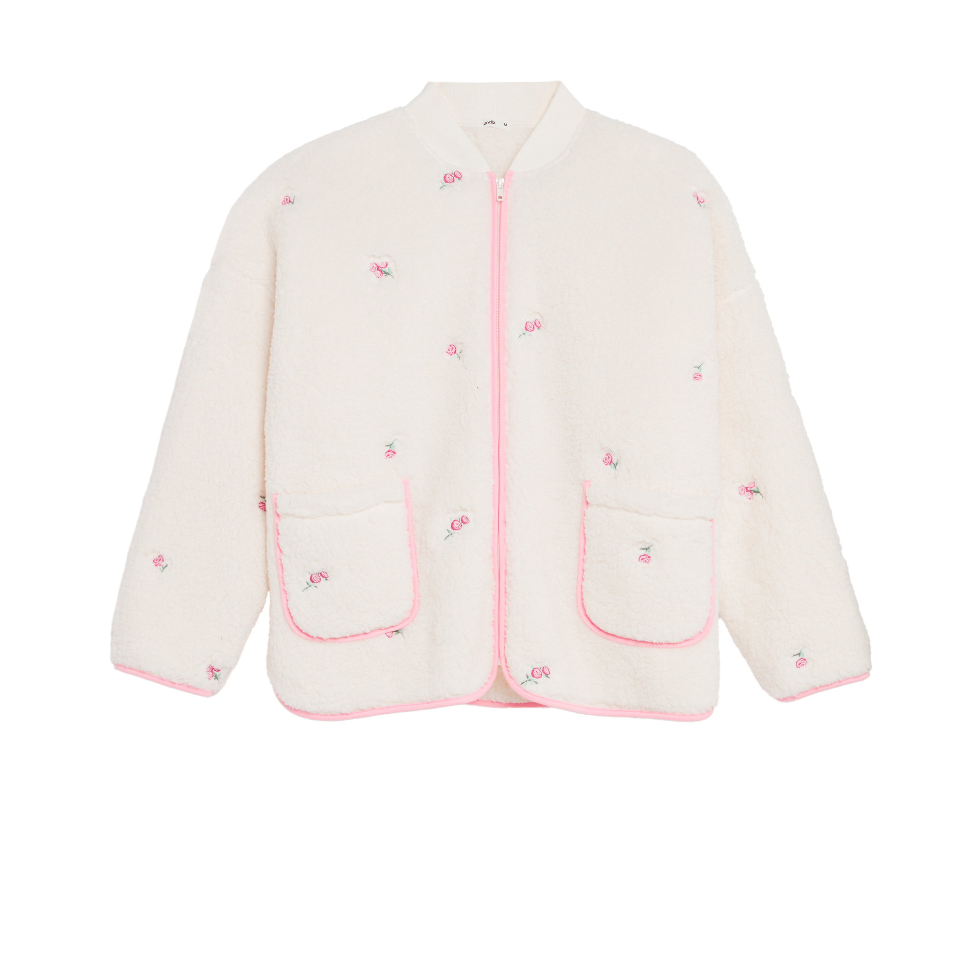 Fleece jacket with embroidered floral patterns - ecru - Undiz