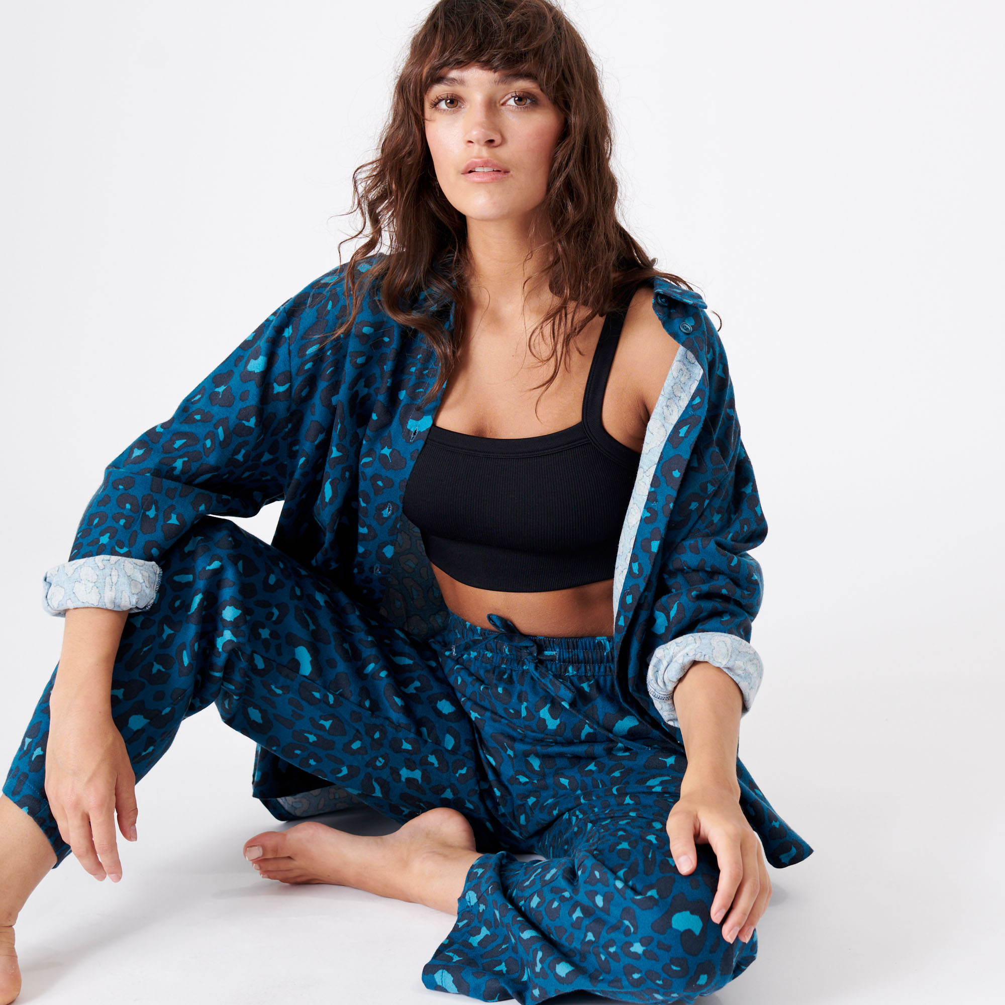 leopard print pyjama bottoms - navy blue - Undiz