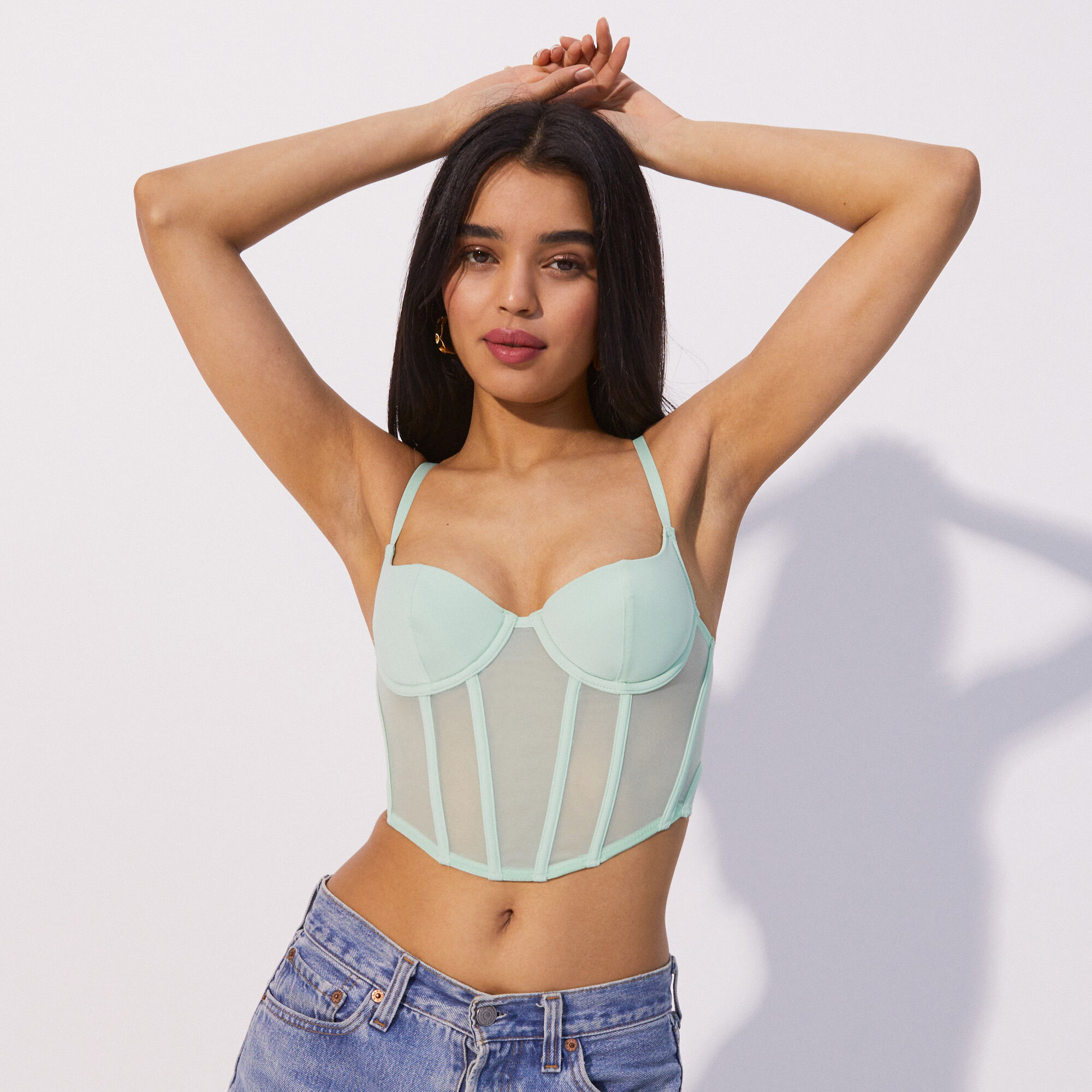 Double-strap lace balconette bra - clay green - Undiz