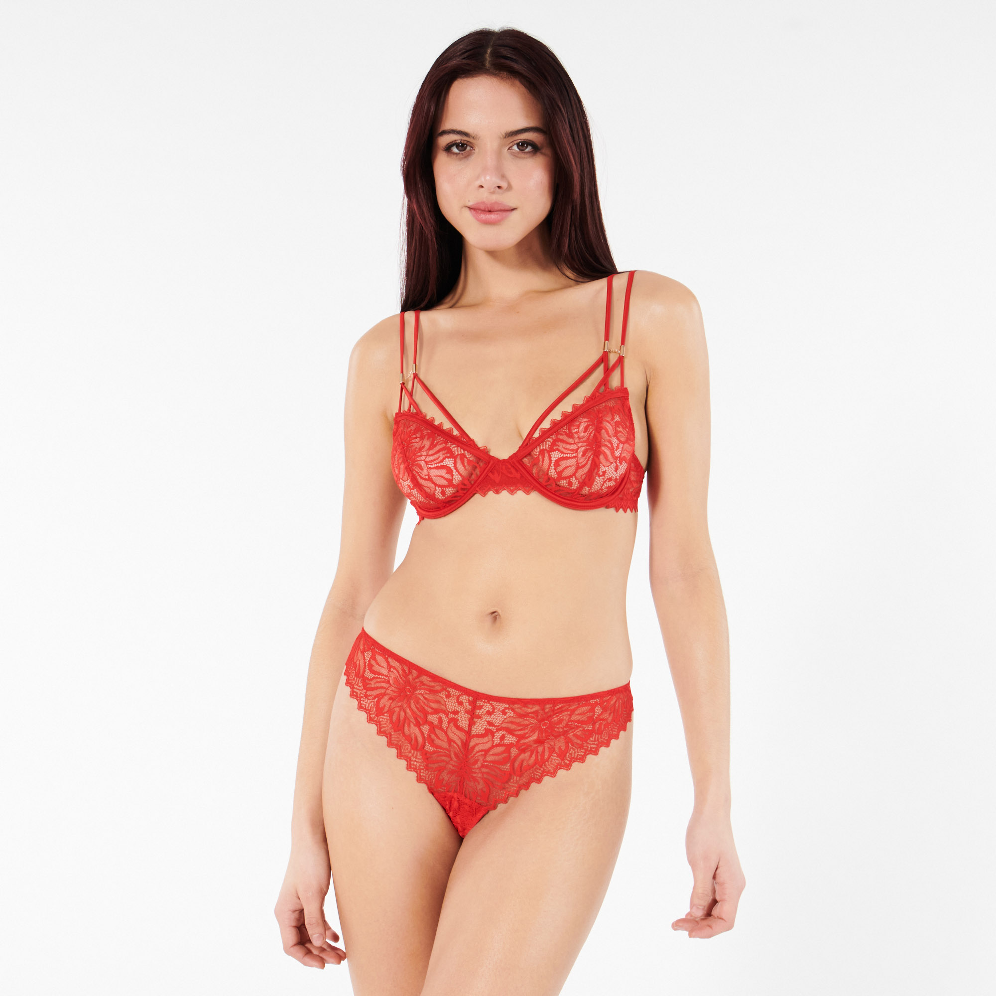 Floral lace tanga briefs - red - Undiz