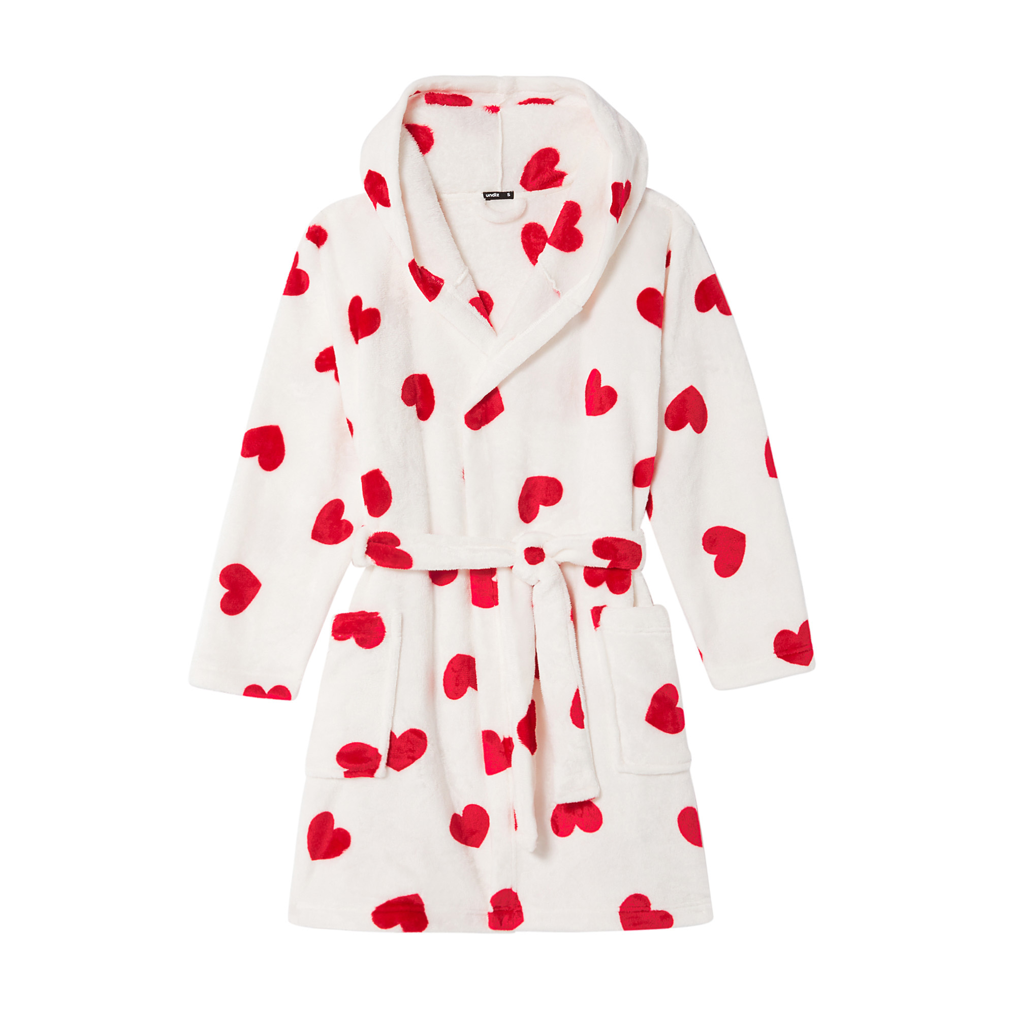 Fleece bathrobe with hearts motif