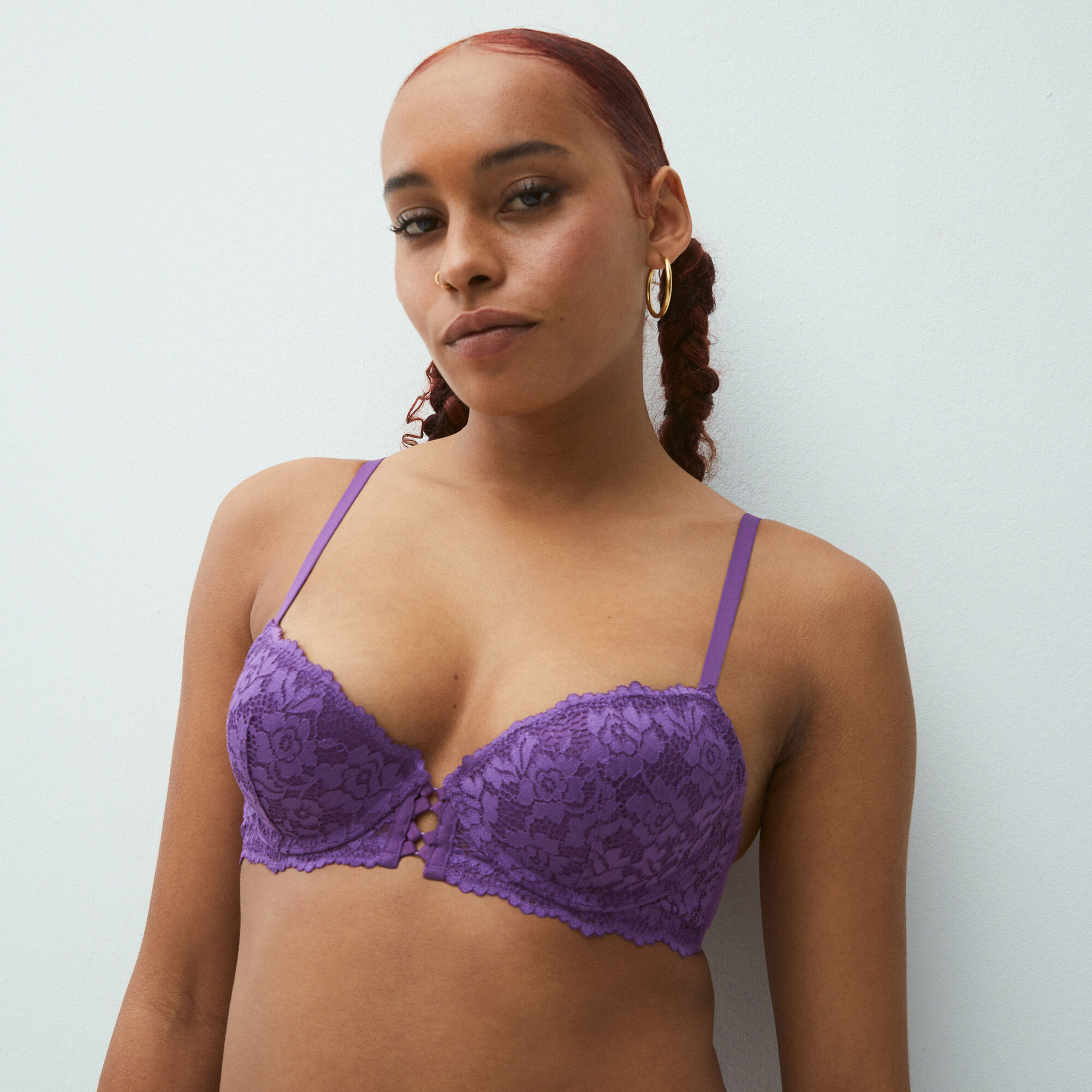 Lace push-up bustier bra - violet - Undiz